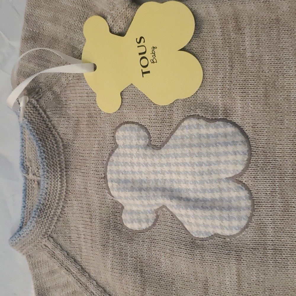 NWT TOUS baby teddy bear patch melange effect Jumper Knit sweater